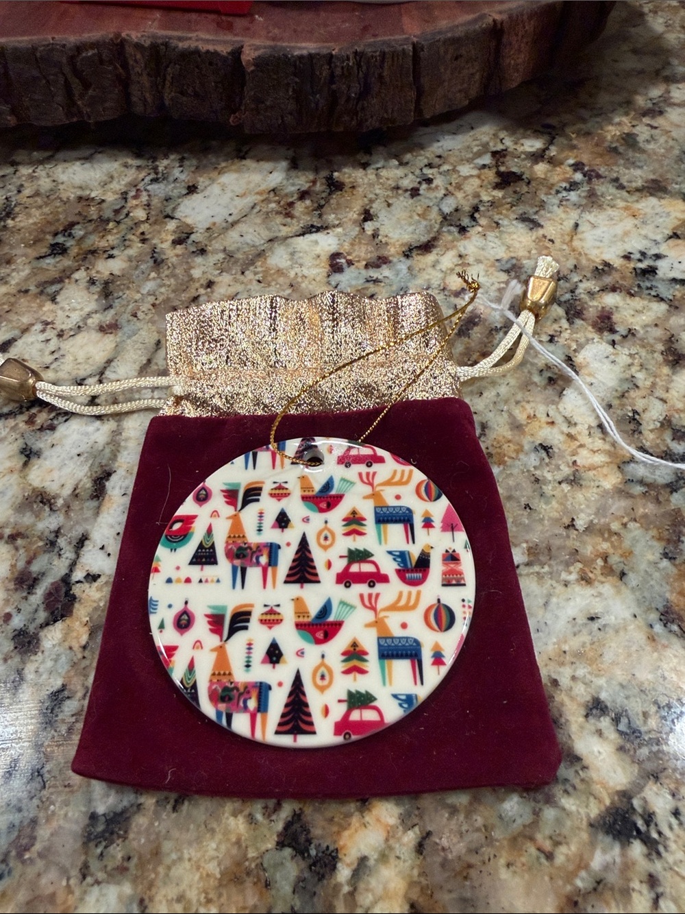Festive Multicolor Folk Art Ceramic Ornament Pendant.
